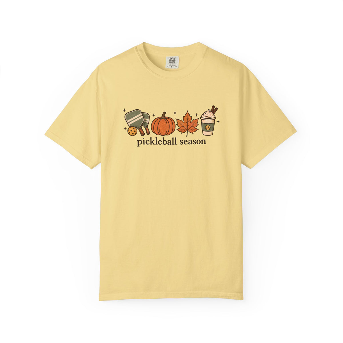 Pickleball Season Fall T-Shirt — Autumn Pumpkin, Leaves & Coffee Graphic Tee