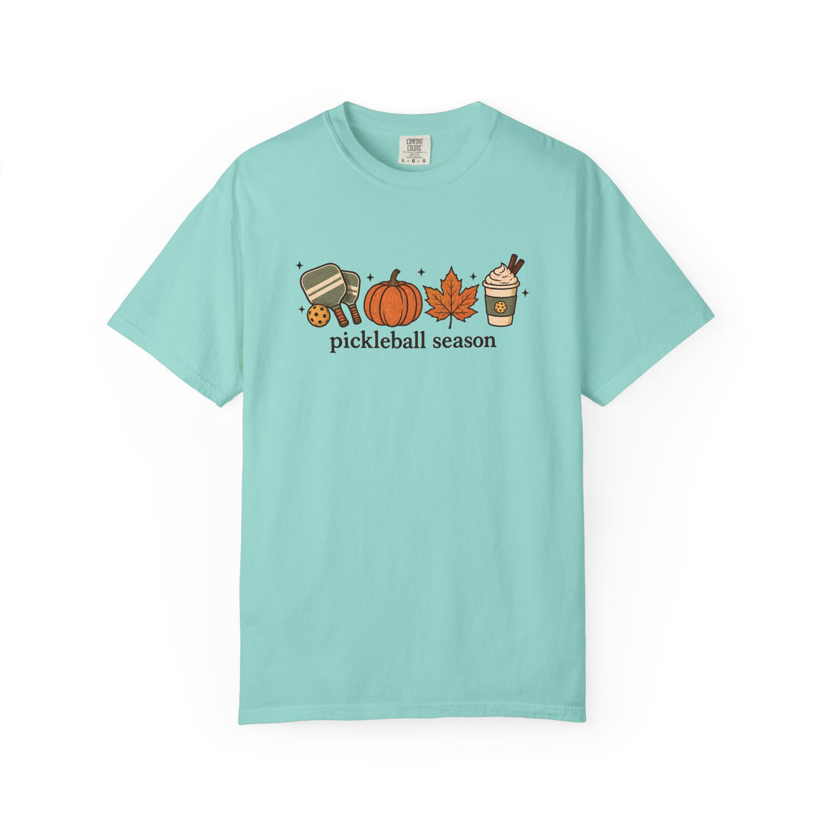 Pickleball Season Fall T-Shirt — Autumn Pumpkin, Leaves & Coffee Graphic Tee