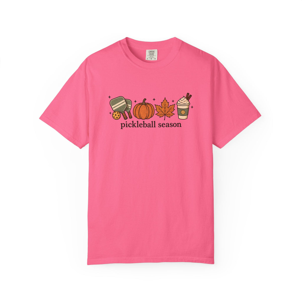 Pickleball Season Fall T-Shirt — Autumn Pumpkin, Leaves & Coffee Graphic Tee