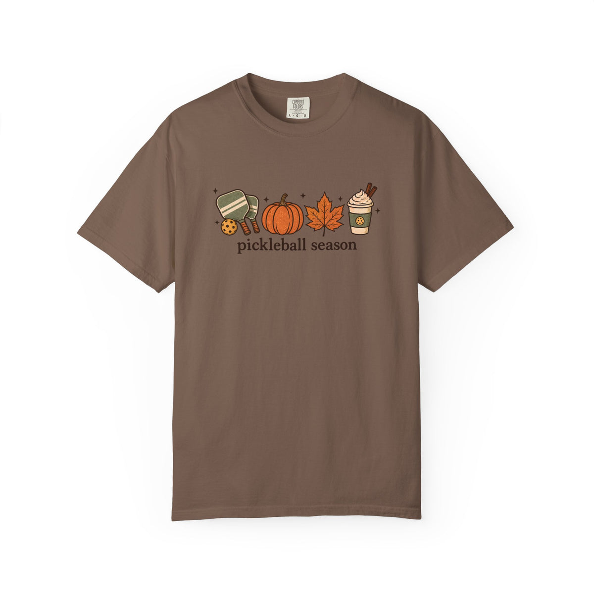 Pickleball Season Fall T-Shirt — Autumn Pumpkin, Leaves & Coffee Graphic Tee