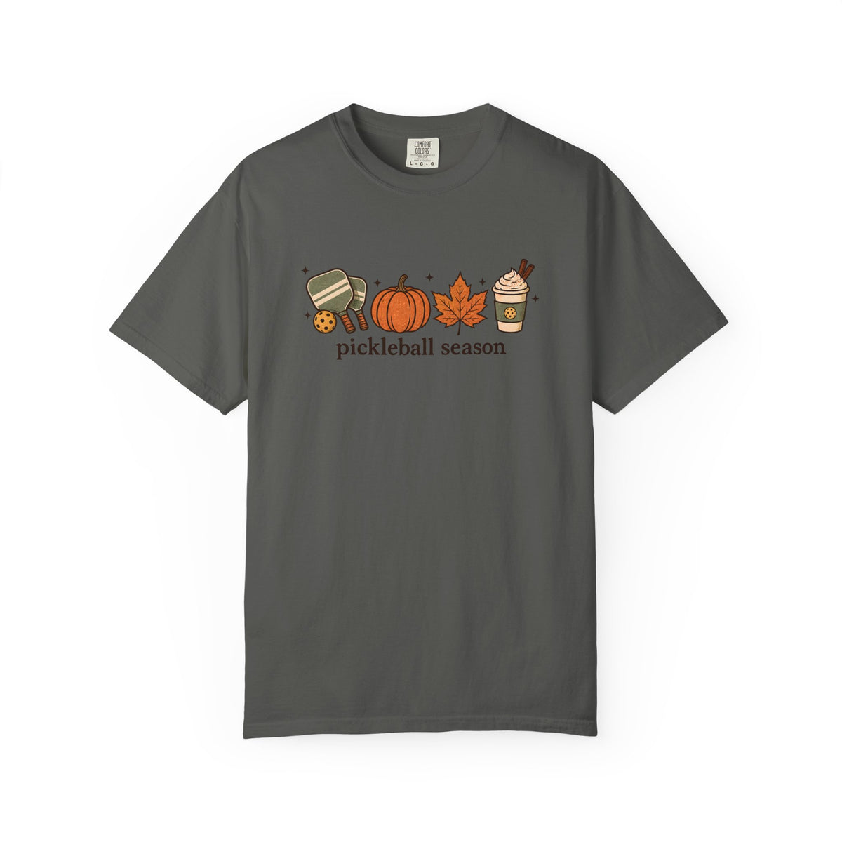 Pickleball Season Fall T-Shirt — Autumn Pumpkin, Leaves & Coffee Graphic Tee